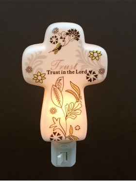 Porcelain "Trust in the Lord" Cross Night Light with Gift Box